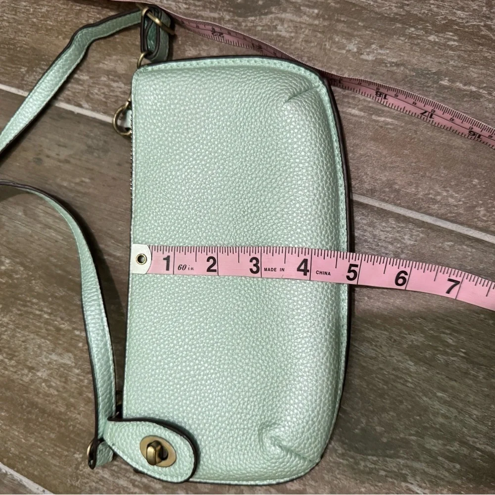 Joy Susan Green Clutch Wristlet with bronze Hardware